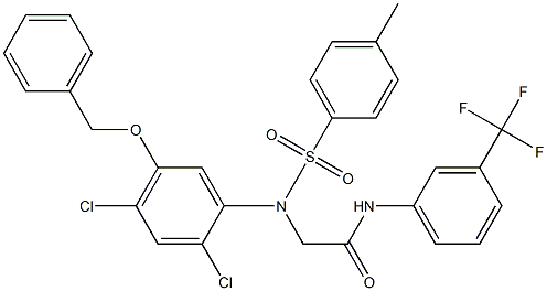 2-{5-(benzyloxy)-2,4-dichloro[(4-methylphenyl)sulfonyl]anilino}-N-[3-(trifluoromethyl)phenyl]acetamide,,结构式