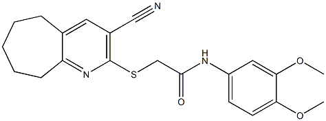 2-[(3-cyano-6,7,8,9-tetrahydro-5H-cyclohepta[b]pyridin-2-yl)sulfanyl]-N-(3,4-dimethoxyphenyl)acetamide 结构式