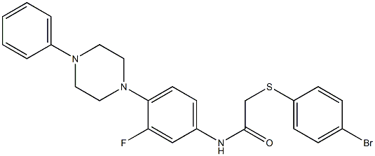 2-[(4-bromophenyl)sulfanyl]-N-[3-fluoro-4-(4-phenylpiperazino)phenyl]acetamide 化学構造式