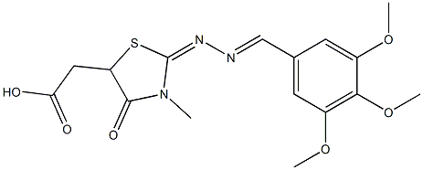 2-{3-methyl-4-oxo-2-[2-(3,4,5-trimethoxybenzylidene)hydrazono]-1,3-thiazolan-5-yl}acetic acid 化学構造式