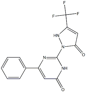 2-[5-oxo-3-(trifluoromethyl)-2,5-dihydro-1H-pyrazol-1-yl]-6-phenyl-4(3H)-pyrimidinone Struktur