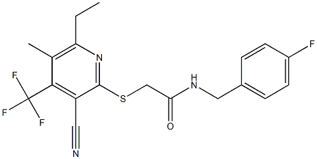 2-{[3-cyano-6-ethyl-5-methyl-4-(trifluoromethyl)-2-pyridinyl]sulfanyl}-N-(4-fluorobenzyl)acetamide