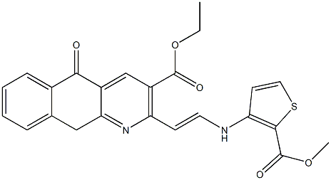 ethyl 2-(2-{[2-(methoxycarbonyl)-3-thienyl]amino}vinyl)-5-oxo-5,10-dihydrobenzo[g]quinoline-3-carboxylate 化学構造式