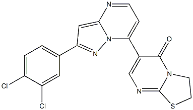 6-[2-(3,4-dichlorophenyl)pyrazolo[1,5-a]pyrimidin-7-yl]-2,3-dihydro-5H-[1,3]thiazolo[3,2-a]pyrimidin-5-one Struktur