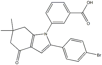 3-[2-(4-bromophenyl)-6,6-dimethyl-4-oxo-4,5,6,7-tetrahydro-1H-indol-1-yl]benzenecarboxylic acid 化学構造式