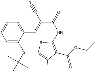 ethyl 2-({3-[2-(tert-butylthio)phenyl]-2-cyanoacryloyl}amino)-4-methylthiop hene-3-carboxylate Struktur