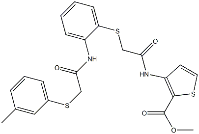 methyl 3-[(2-{[2-({2-[(3-methylphenyl)sulfanyl]acetyl}amino)phenyl]sulfanyl}acetyl)amino]-2-thiophenecarboxylate Structure