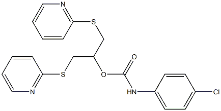 2-(2-pyridylthio)-1-[(2-pyridylthio)methyl]ethyl N-(4-chlorophenyl)carbamate Struktur