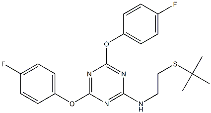 N2-[2-(tert-butylthio)ethyl]-4,6-di(4-fluorophenoxy)-1,3,5-triazin-2-amine,,结构式