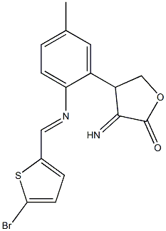 4-(2-{[(5-bromo-2-thienyl)methylidene]amino}-5-methylphenyl)-3-iminotetrahy drofuran-2-one Structure