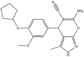 6-amino-4-[4-(cyclopentyloxy)-3-methoxyphenyl]-3-methyl-2,4-dihydropyrano[2,3-c]pyrazole-5-carbonitrile|