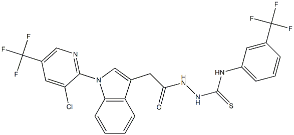 2-(2-{1-[3-chloro-5-(trifluoromethyl)-2-pyridinyl]-1H-indol-3-yl}acetyl)-N-[3-(trifluoromethyl)phenyl]-1-hydrazinecarbothioamide,,结构式