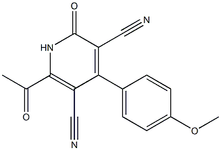 6-acetyl-4-(4-methoxyphenyl)-2-oxo-1,2-dihydropyridine-3,5-dicarbonitrile Struktur