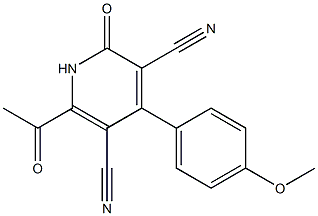 6-acetyl-4-(4-methoxyphenyl)-2-oxo-1,2-dihydropyridine-3,5-dicarbonitrile 结构式