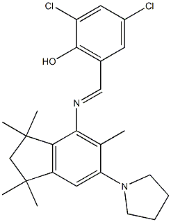 2,4-dichloro-6-{[(1,1,3,3,5-pentamethyl-6-tetrahydro-1H-pyrrol-1-yl-2,3-dihydro-1H-inden-4-yl)imino]methyl}phenol