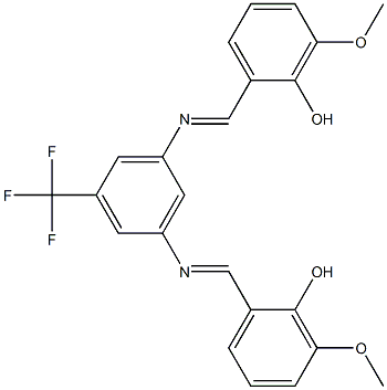 2-({[3-[(2-hydroxy-3-methoxybenzylidene)amino]-5-(trifluoromethyl)phenyl]imino}methyl)-6-methoxyphenol 结构式