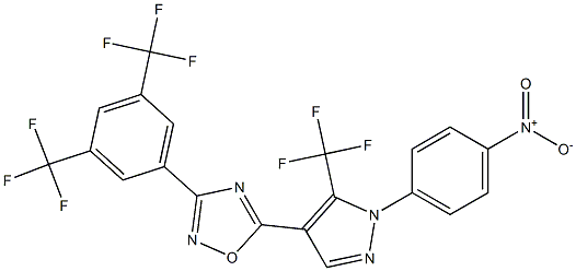 3-[3,5-di(trifluoromethyl)phenyl]-5-[1-(4-nitrophenyl)-5-(trifluoromethyl)-1H-pyrazol-4-yl]-1,2,4-oxadiazole 结构式