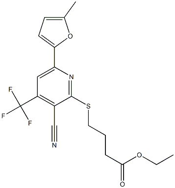 ethyl 4-{[3-cyano-6-(5-methyl-2-furyl)-4-(trifluoromethyl)-2-pyridinyl]sulfanyl}butanoate Struktur