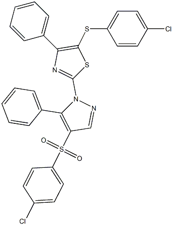4-chlorophenyl 1-{5-[(4-chlorophenyl)sulfanyl]-4-phenyl-1,3-thiazol-2-yl}-5-phenyl-1H-pyrazol-4-yl sulfone Structure