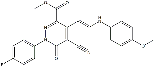 methyl 5-cyano-1-(4-fluorophenyl)-4-[(E)-2-(4-methoxyanilino)ethenyl]-6-oxo-1,6-dihydro-3-pyridazinecarboxylate Structure