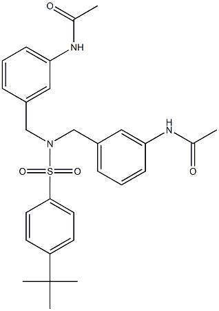 N-{3-[([3-(acetylamino)benzyl]{[4-(tert-butyl)phenyl]sulfonyl}amino)methyl]phenyl}acetamide 化学構造式