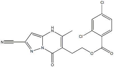 2-(2-cyano-5-methyl-7-oxo-4,7-dihydropyrazolo[1,5-a]pyrimidin-6-yl)ethyl 2,4-dichlorobenzenecarboxylate Struktur