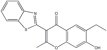 3-(1,3-benzothiazol-2-yl)-6-ethyl-7-hydroxy-2-methyl-4H-chromen-4-one,,结构式