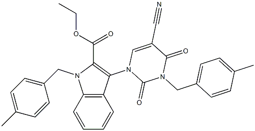 ethyl 3-[5-cyano-3-(4-methylbenzyl)-2,4-dioxo-3,4-dihydro-1(2H)-pyrimidinyl]-1-(4-methylbenzyl)-1H-indole-2-carboxylate Structure