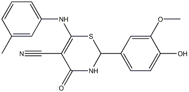 2-(4-hydroxy-3-methoxyphenyl)-4-oxo-6-(3-toluidino)-3,4-dihydro-2H-1,3-thiazine-5-carbonitrile 结构式