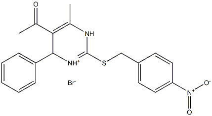 1-{6-methyl-2-[(4-nitrobenzyl)thio]-4-phenyl-1,4-dihydropyrimidin-3-ium-5-y l}ethan-1-one bromide Structure