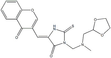 3-{[(1,3-dioxolan-2-ylmethyl)(methyl)amino]methyl}-5-[(4-oxo-4H-chromen-3-yl)methylene]-2-thioxotetrahydro-4H-imidazol-4-one,,结构式