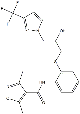 N4-[2-({2-hydroxy-3-[3-(trifluoromethyl)-1H-pyrazol-1-yl]propyl}thio)phenyl]-3,5-dimethylisoxazole-4-carboxamide,,结构式