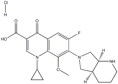 1-cyclopropyl-7-[(1S,6S)-2,8-diazabicyclo[4.3.0]non-8-yl]-6-fluoro-8-methoxy-4-oxo-quinoline-3-carboxylic acid hydrochloride,,结构式