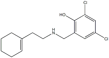 2,4-dichloro-6-({[2-(cyclohex-1-en-1-yl)ethyl]amino}methyl)phenol Struktur