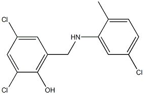 2,4-dichloro-6-{[(5-chloro-2-methylphenyl)amino]methyl}phenol 化学構造式