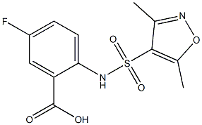 2-[(3,5-dimethyl-1,2-oxazole-4-)sulfonamido]-5-fluorobenzoic acid Struktur