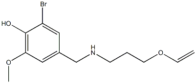 2-bromo-4-({[3-(ethenyloxy)propyl]amino}methyl)-6-methoxyphenol 化学構造式