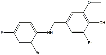 2-bromo-4-{[(2-bromo-4-fluorophenyl)amino]methyl}-6-methoxyphenol Struktur