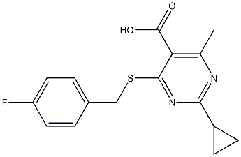 2-cyclopropyl-4-[(4-fluorobenzyl)thio]-6-methylpyrimidine-5-carboxylic acid Struktur