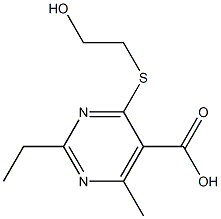 2-ethyl-4-[(2-hydroxyethyl)thio]-6-methylpyrimidine-5-carboxylic acid 化学構造式