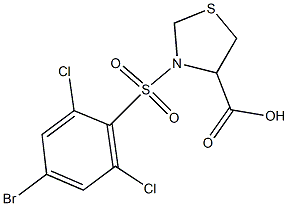 3-[(4-bromo-2,6-dichlorobenzene)sulfonyl]-1,3-thiazolidine-4-carboxylic acid,,结构式