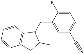 4-fluoro-3-[(2-methyl-2,3-dihydro-1H-indol-1-yl)methyl]benzonitrile 结构式