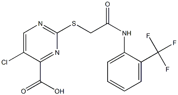 5-chloro-2-[(2-oxo-2-{[2-(trifluoromethyl)phenyl]amino}ethyl)thio]pyrimidine-4-carboxylic acid,,结构式