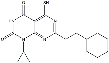 7-(2-cyclohexylethyl)-1-cyclopropyl-5-mercaptopyrimido[4,5-d]pyrimidine-2,4(1H,3H)-dione 化学構造式