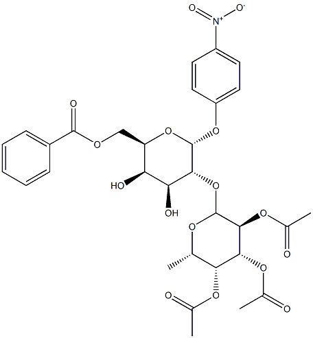 p-Nitrophenyl 6-O-Benzoyl-2-O-(2,3,4-tri-O-acetyl--L-fucopyranosyl)-a-D-galactopyranoside 结构式