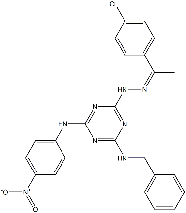 1-(4-chlorophenyl)ethanone (4-(benzylamino)-6-{4-nitroanilino}-1,3,5-triazin-2-yl)hydrazone,,结构式