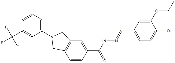 N'-(3-ethoxy-4-hydroxybenzylidene)-2-[3-(trifluoromethyl)phenyl]-5-isoindolinecarbohydrazide Struktur