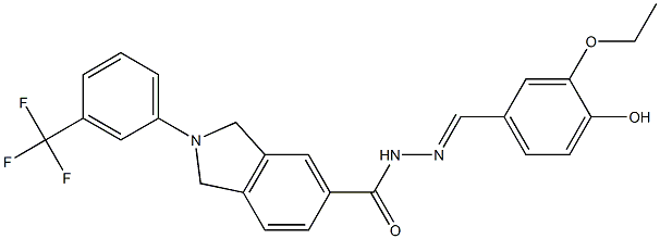 N'-(3-ethoxy-4-hydroxybenzylidene)-2-[3-(trifluoromethyl)phenyl]-5-isoindolinecarbohydrazide 化学構造式