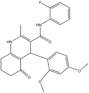 4-(2,4-dimethoxyphenyl)-N-(2-fluorophenyl)-2-methyl-5-oxo-1,4,5,6,7,8-hexahydro-3-quinolinecarboxamide,,结构式