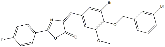 4-{3-bromo-4-[(3-bromobenzyl)oxy]-5-methoxybenzylidene}-2-(4-fluorophenyl)-1,3-oxazol-5(4H)-one,,结构式